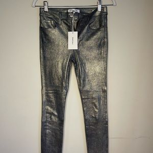 FRAME DENIM Metallic Leather Straight-Leg Pants - (Retail $950 size 25
